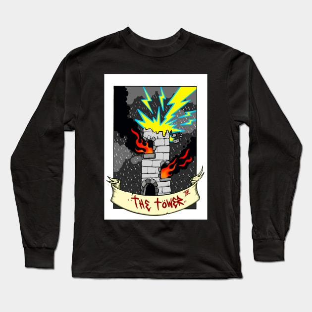 The tower tarot card design Long Sleeve T-Shirt by Brownlazer